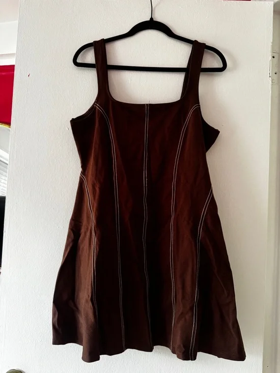 Urban Outfitters Chocolate Brown Tank Dress with White Contrast Stitching - Picture 1 of 3